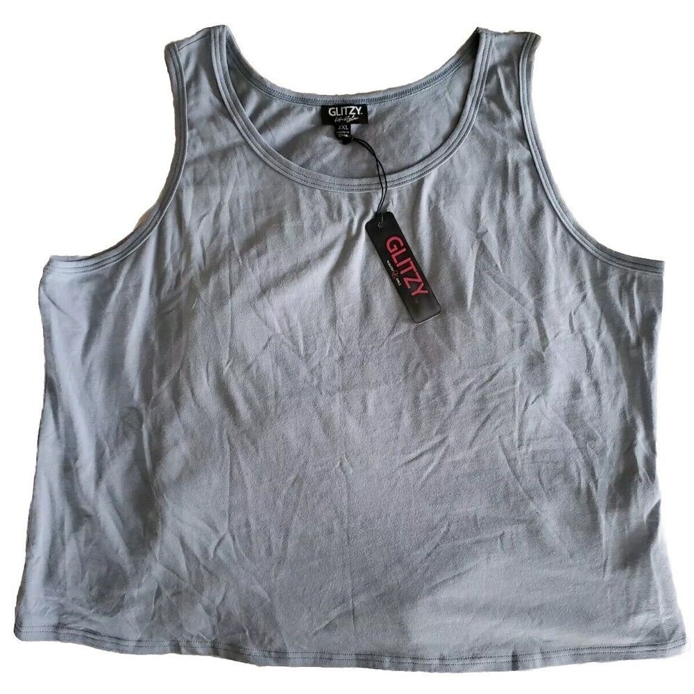 New NWT Glitzy Scoop Neck Sleeveless Stretch Camisole Shirt Top Athletic Workout